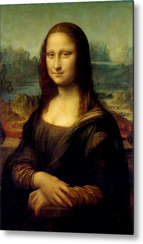 Leonardo Da Vinci Metal Print featuring the painting Mona Lisa - by Leonardo da Vinci by War Is Hell Store