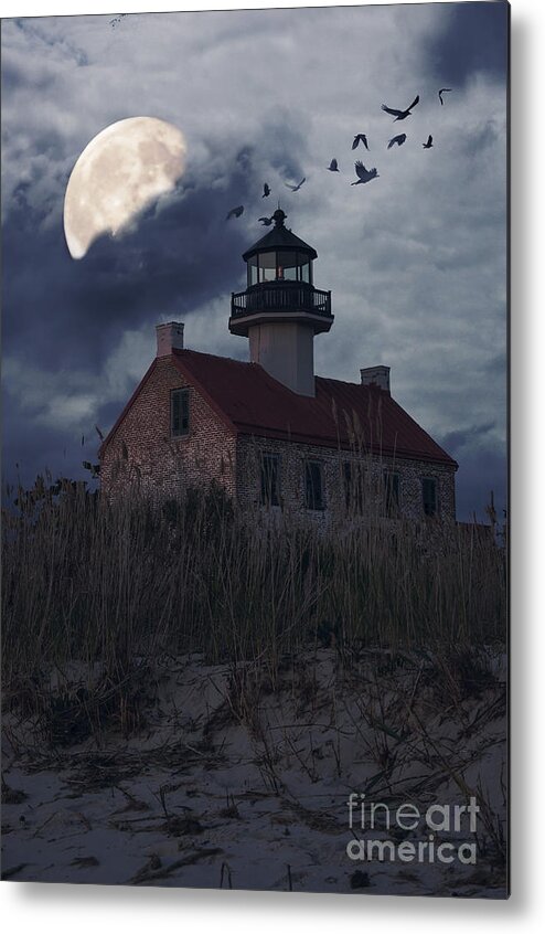 Lighthouse Metal Print featuring the photograph Moonlight at East Point by Debra Fedchin