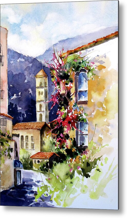 Spain Metal Print featuring the painting Mountain Town, Spain by Rae Andrews
