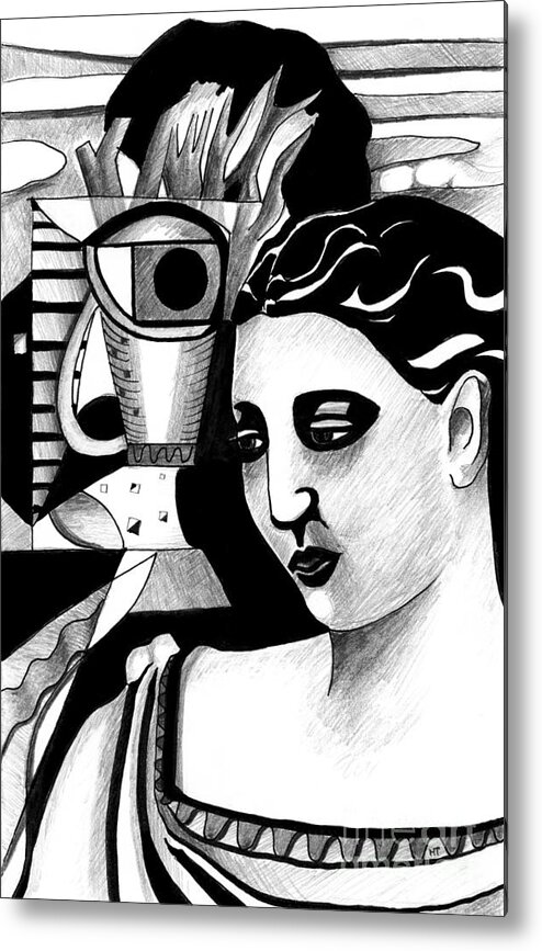 Picasso Metal Print featuring the drawing My Outing With A Young Woman By Picasso by Helena Tiainen