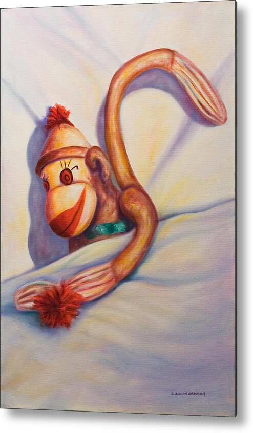 Children Metal Print featuring the painting Night Night Sock Monkey by Shannon Grissom
