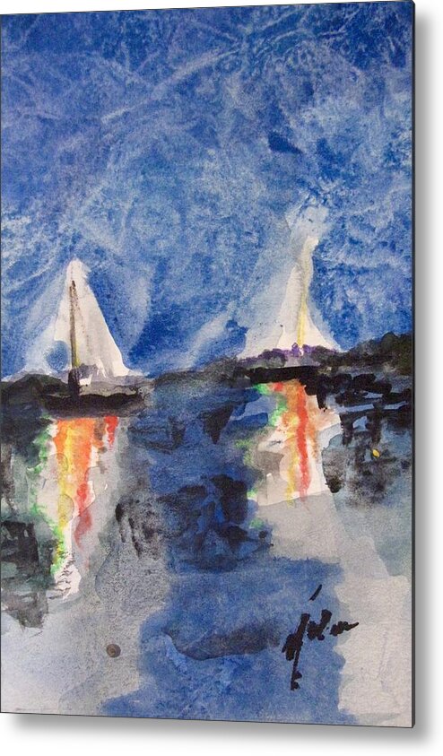 Sailboat Metal Print featuring the painting Night Sail by Melanie Stanton