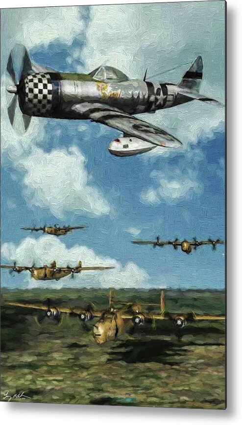 Republic P-47d Thunderbolt Metal Print featuring the digital art No guts no glory - Oil by Tommy Anderson