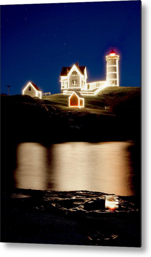 Lighthouse Metal Print featuring the photograph Nubble Stars by Greg Fortier