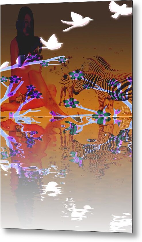 Orange Metal Print featuring the digital art Nude with Orange Zebras by Serenity Studio Art