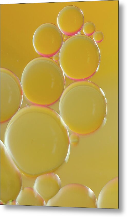 Water Metal Print featuring the photograph Oil bubbles on water abstract by Andy Myatt