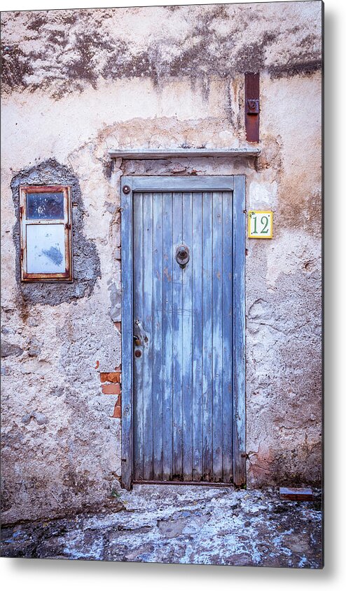 Architecture Metal Print featuring the photograph Old Blue Italian Door by Maria Heyens