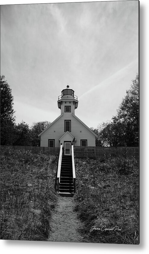Black And White Lighthouse Metal Print featuring the photograph Old Mission Point Lighthouse by Joann Copeland-Paul