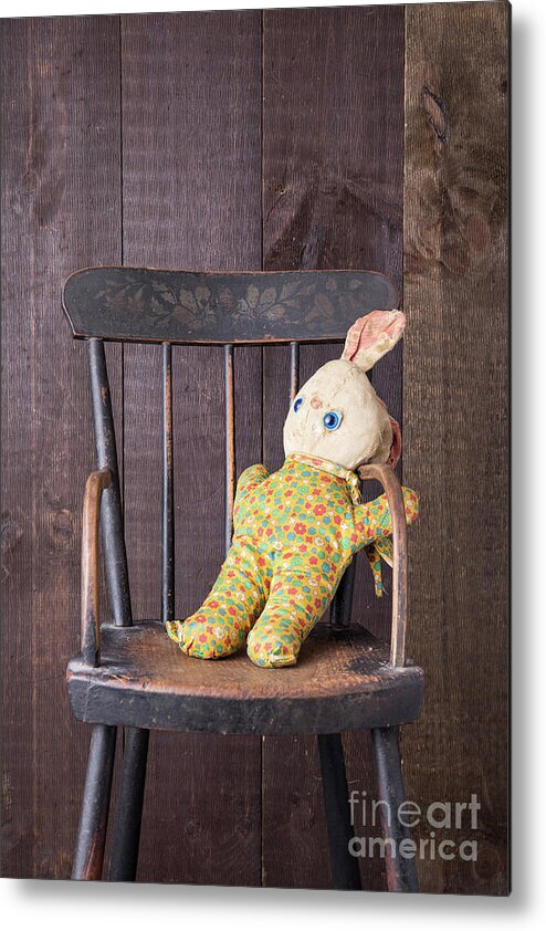 High Metal Print featuring the photograph Old Stuffed Bunny on High Chair by Edward Fielding