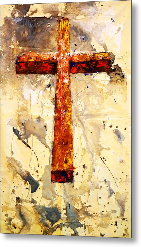 Rugged Metal Print featuring the painting On that old rugged Cross by Giorgio Tuscani