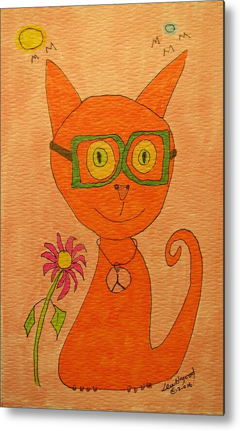 Hagood Metal Print featuring the painting Orange Cat With Glasses by Lew Hagood