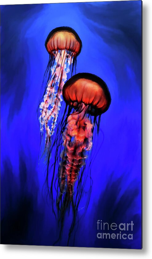 Jellyfish Metal Print featuring the digital art Orange Jellyfish by Lisa Redfern