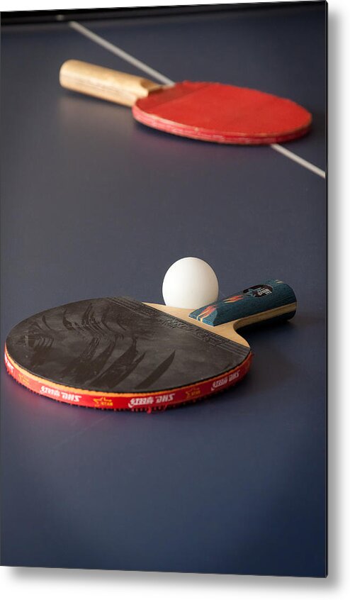 Ping Pong Metal Print featuring the photograph Paddles and Ball by Frank Mari