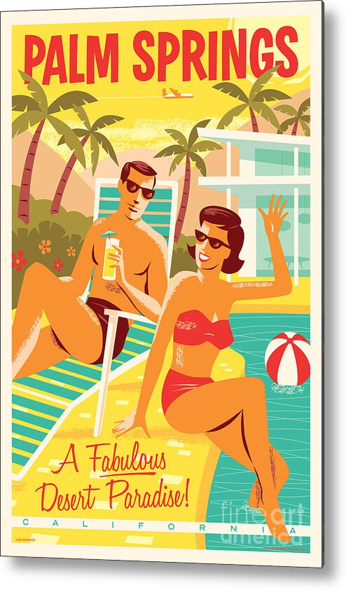Pop Art Metal Print featuring the digital art Palm Springs Poster - Retro Travel by Jim Zahniser