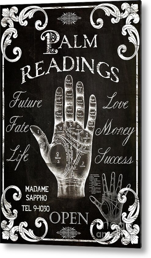 Palmistry Metal Print featuring the painting Palmistry Sign Vintage Style by Mindy Sommers