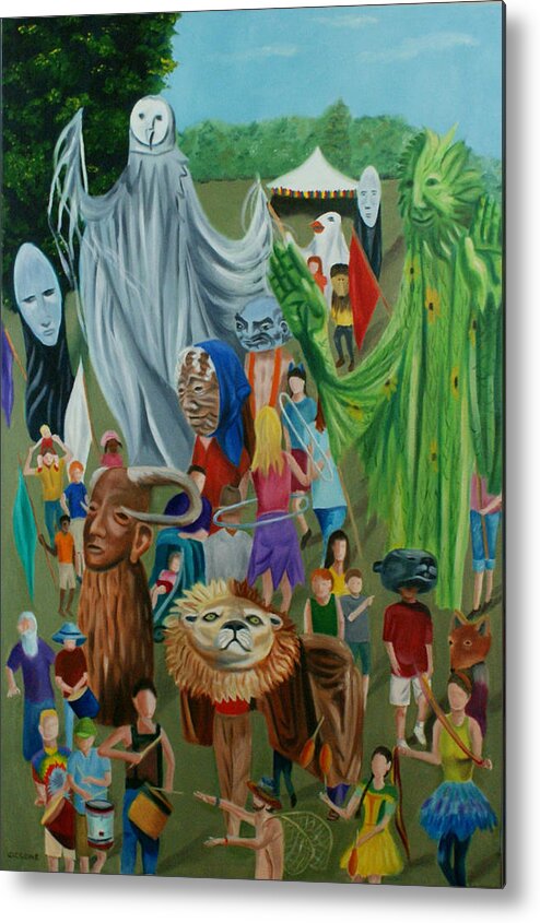  Metal Print featuring the painting Paperhand Puppet Parade by Jill Ciccone Pike