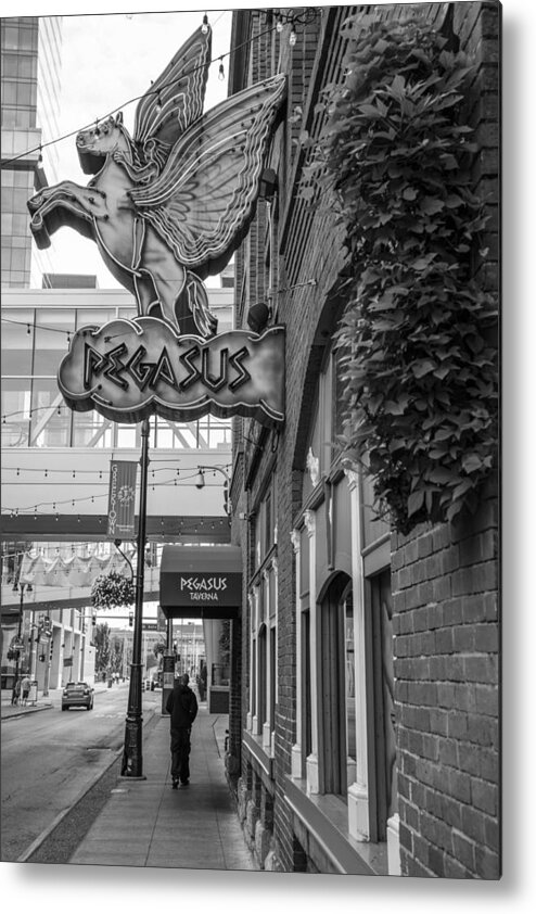 Detroit Metal Print featuring the photograph Pegasus in Detroit Black and White by John McGraw