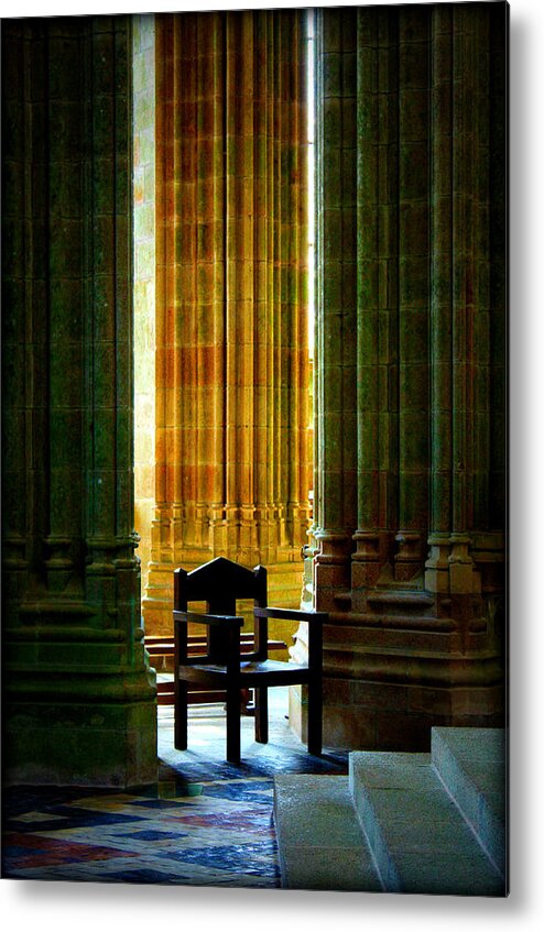 Pillar Metal Print featuring the photograph Pillars and Chair at Mont St Michel by Susie Weaver