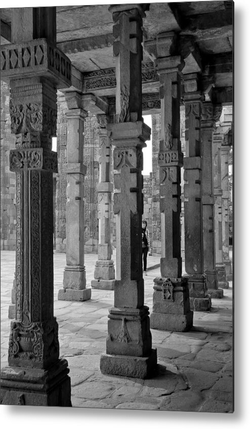 Pillars Metal Print featuring the photograph Pillars in black and white. Qutb Minar. by Elena Perelman