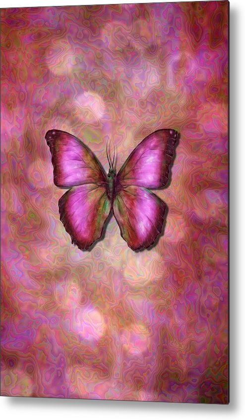 Pink Metal Print featuring the digital art Pink butterfly by Lilia S