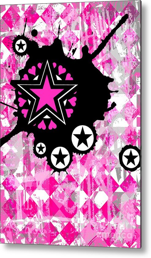 Star Metal Print featuring the digital art Pink Star Splatter by Roseanne Jones