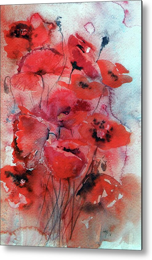 Poppy Metal Print featuring the painting Poppy in red by Kovacs Anna Brigitta
