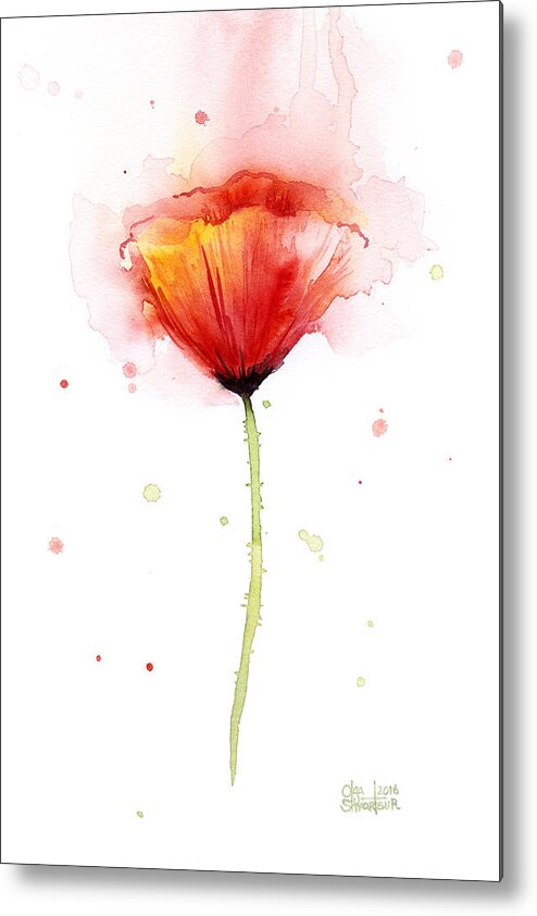Watercolor Metal Print featuring the painting Poppy Watercolor Red Abstract Flower by Olga Shvartsur
