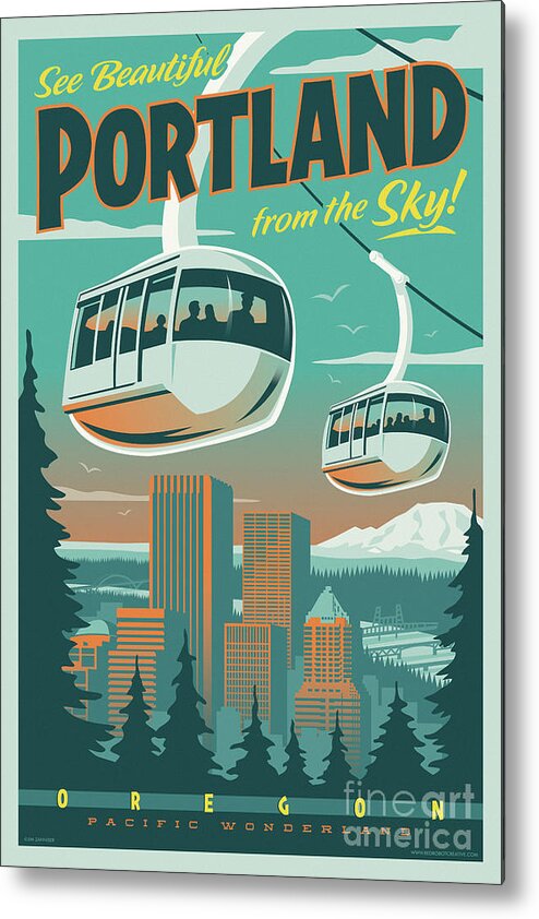 Vintage Metal Print featuring the digital art Portland Poster - Tram Retro Travel by Jim Zahniser