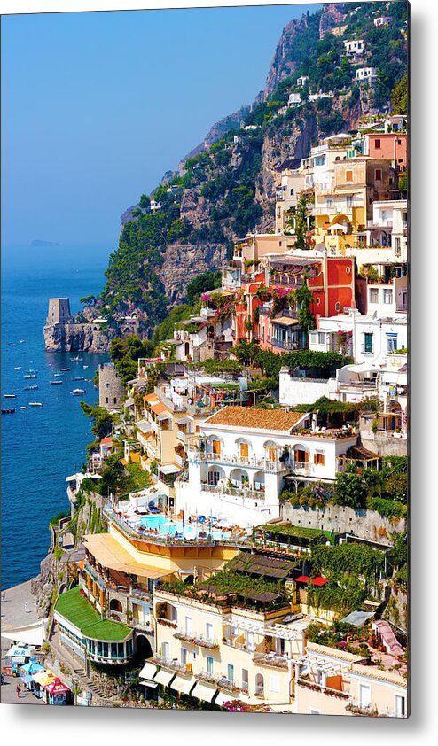 Blue Metal Print featuring the photograph Positano on the Amalfi Coast by Francesco Riccardo Iacomino