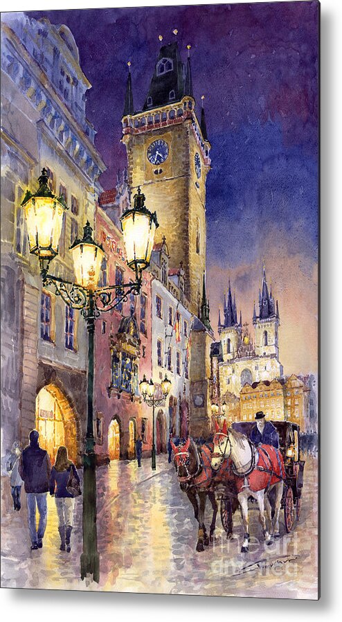 Cityscape Metal Print featuring the painting Prague Old Town Square 3 by Yuriy Shevchuk