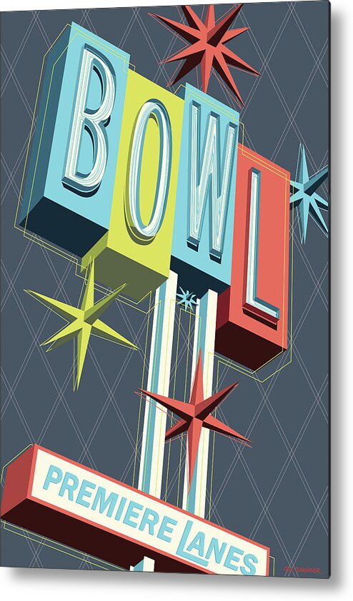 Pop Art Metal Print featuring the digital art Premiere Lanes Bowling Pop Art by Jim Zahniser