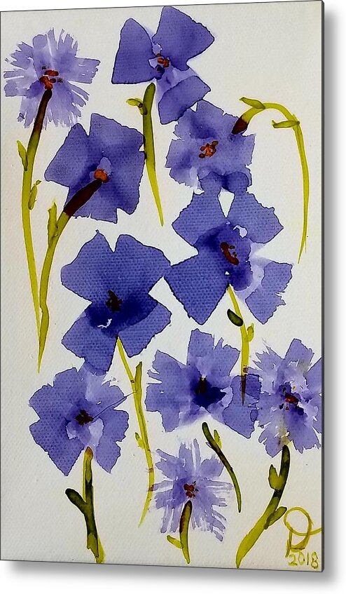 Abstract Purple Flowers Metal Print featuring the painting Purple Flowers by Donna Perry