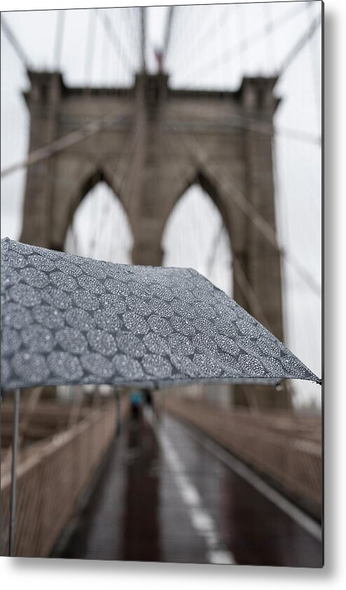 Brooklyn Metal Print featuring the photograph Rainy Day on the Brooklyn Bridge Brooklyn New York Cables Umbrella by Toby McGuire