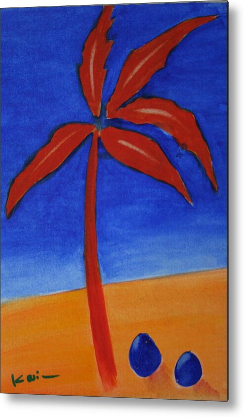 Palmtrees Metal Print featuring the greeting card Red Palm by Karin Eisermann