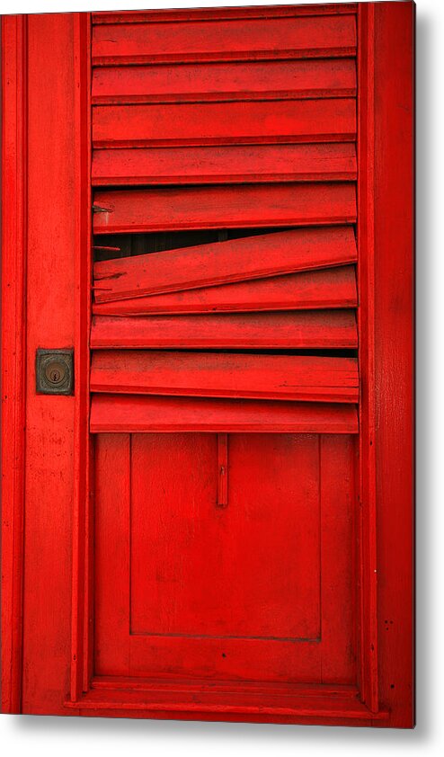 Red Metal Print featuring the photograph Red Shutter by Timothy Johnson
