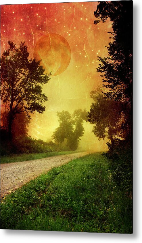 Sunset Metal Print featuring the mixed media Red Sky Along Starry Pathway by Christina Rollo
