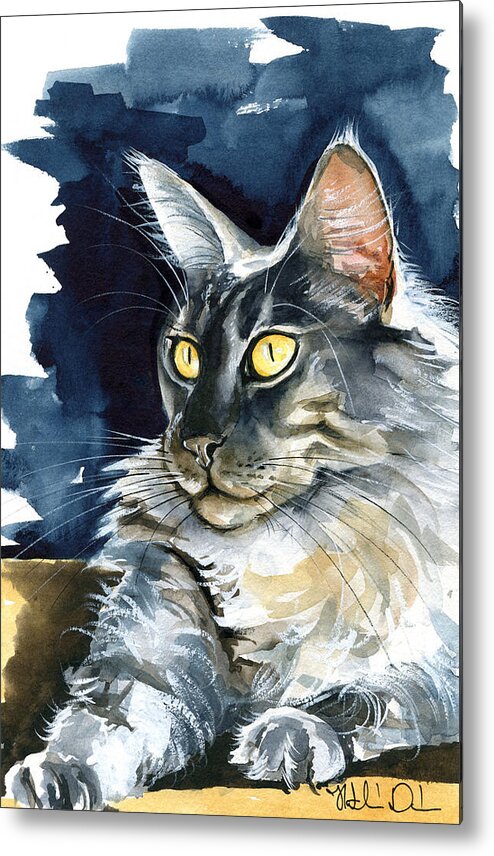 Maine Coon Painting Metal Print featuring the painting Regina - Maine Coon Painting by Dora Hathazi Mendes
