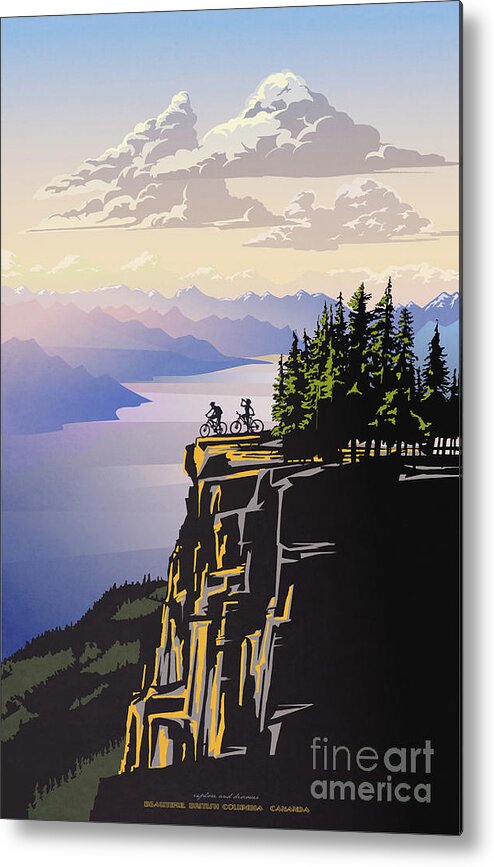 Cycling Metal Print featuring the digital art Retro Beautiful BC Travel poster by Sassan Filsoof