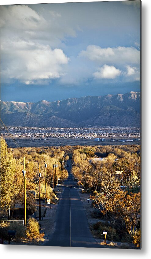 Afternoon Metal Print featuring the photograph Road to Sandia Mountains by Ray Laskowitz - Printscapes