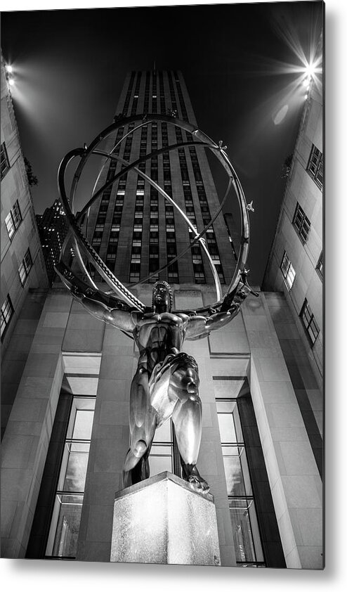 Nyc Metal Print featuring the photograph Rockefeller Center Black and White by John McGraw