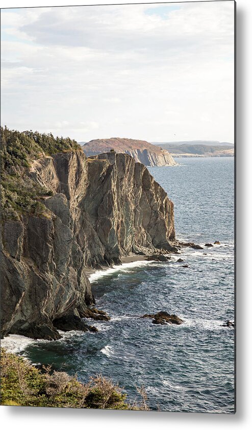 Bonavista Peninsula Metal Print featuring the photograph Rocky shoreline at Skerwink Coastline Trail, Trinity, Newfoundla by Karen Foley