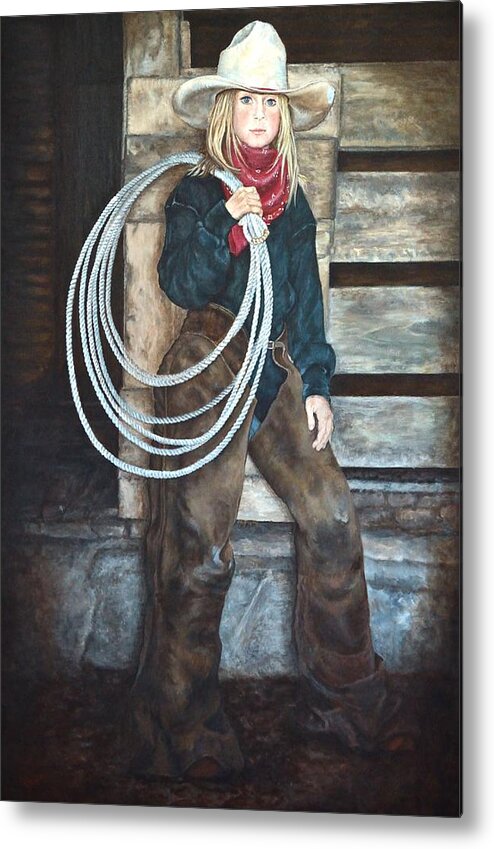 Western Paintings Metal Print featuring the painting Ropen Ready by Traci Goebel