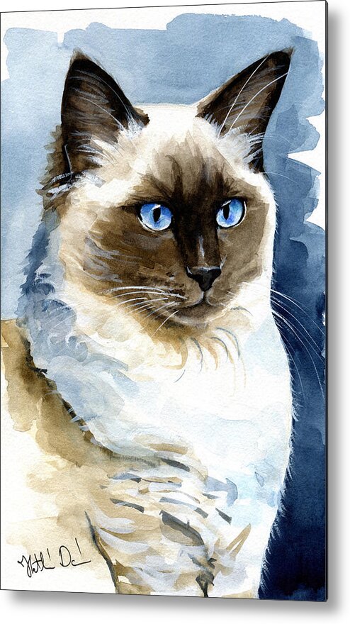 Cat Metal Print featuring the painting Roxy - Ragdoll Cat Portrait by Dora Hathazi Mendes