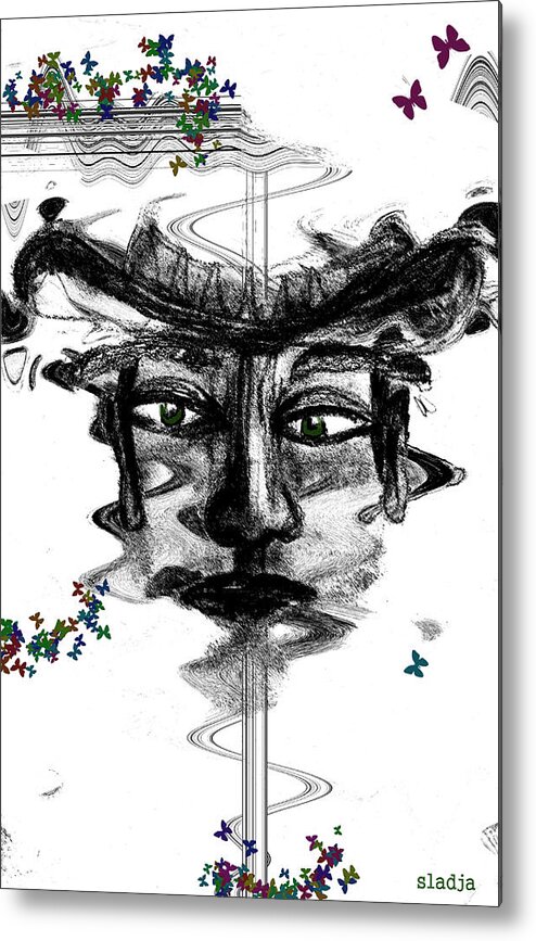 Portrait Metal Print featuring the drawing Save me by Sladjana Lazarevic