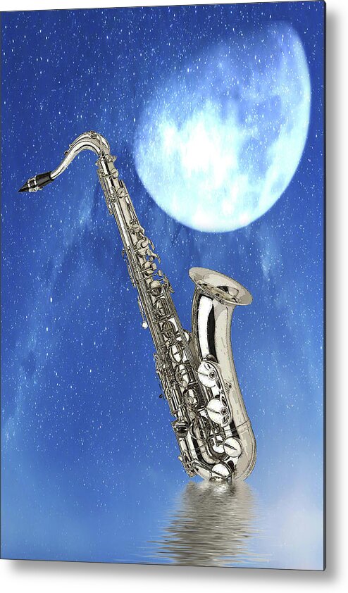 Digital Design Metal Print featuring the digital art Saxophone by Angel Jesus De la Fuente