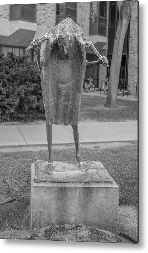 American University Metal Print featuring the photograph Sculpture Notre Dame Black and White by John McGraw