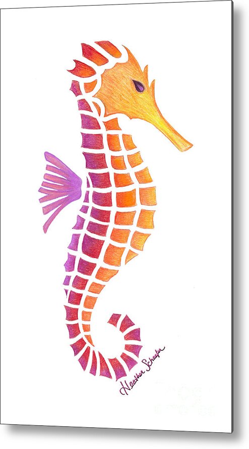 Seahorse Metal Print featuring the drawing Seahorse by Heather Schaefer