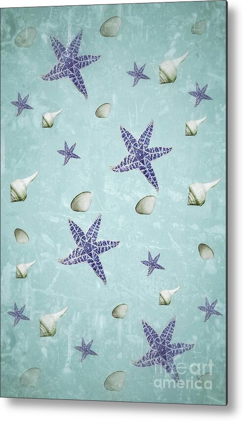 Seashells Metal Print featuring the digital art Seashells And Starfish by Rachel Hannah