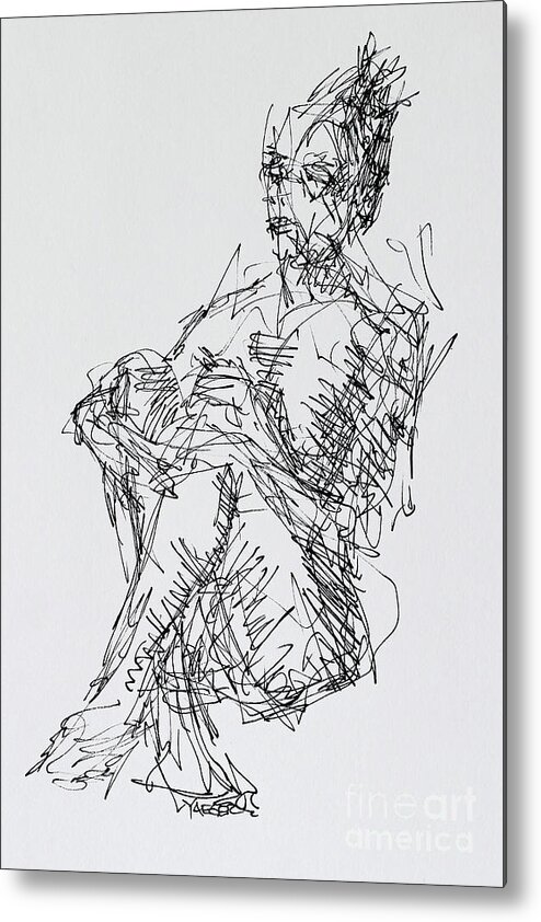 Seated Metal Print featuring the drawing Seated Woman with Legs Crossed by Robert Yaeger