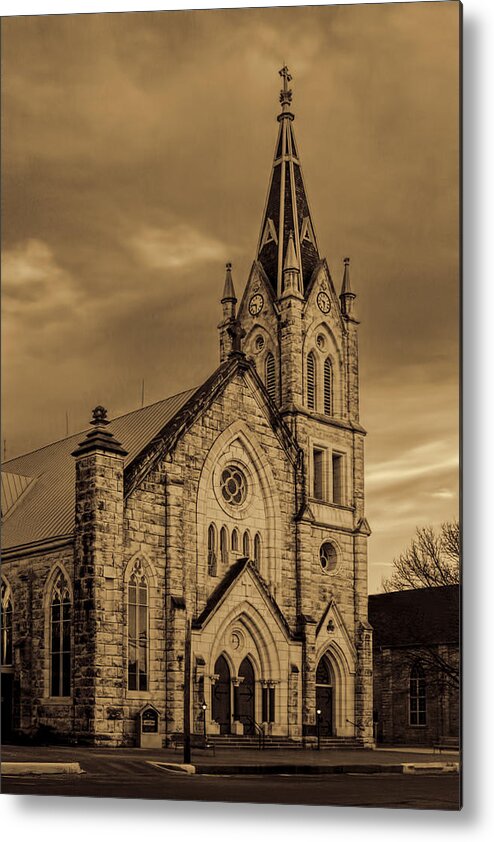 Architecture Metal Print featuring the photograph Sepia Limestone Church by Linda Phelps